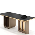 Elegant Modern Dining Table With Black Marble Top And Brass Arch Shaped Legs