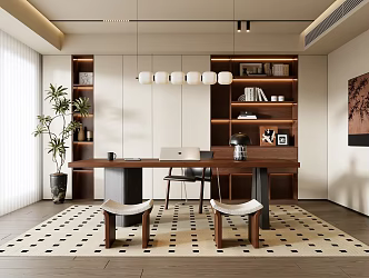Antique Study Modern Study Desk and Chair Combination Antique Hanging Painting Antique Bookcase Decorative Cabinet Antique Chandelier Antique Plant Stool 3d model