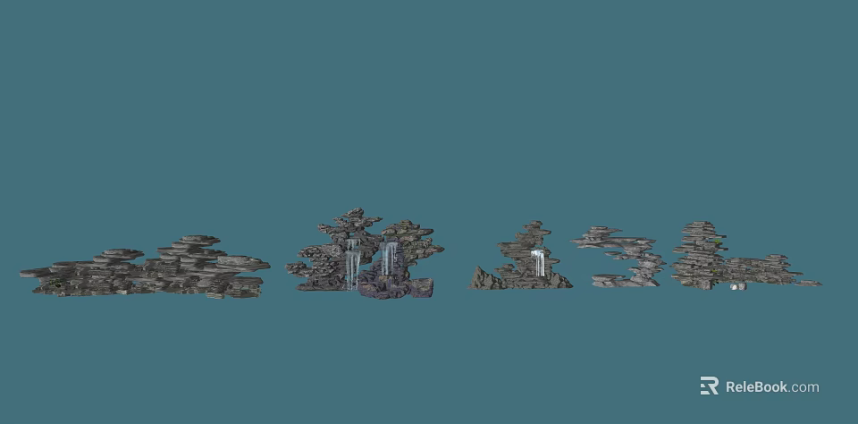 Artistic Garden Ornaments Featuring Rock Formations And Small Water Elements 3d model 