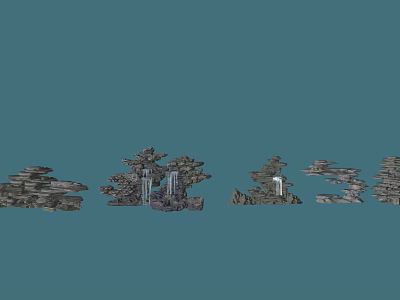Artistic Garden Ornaments Featuring Rock Formations And Small Water Elements 3d model