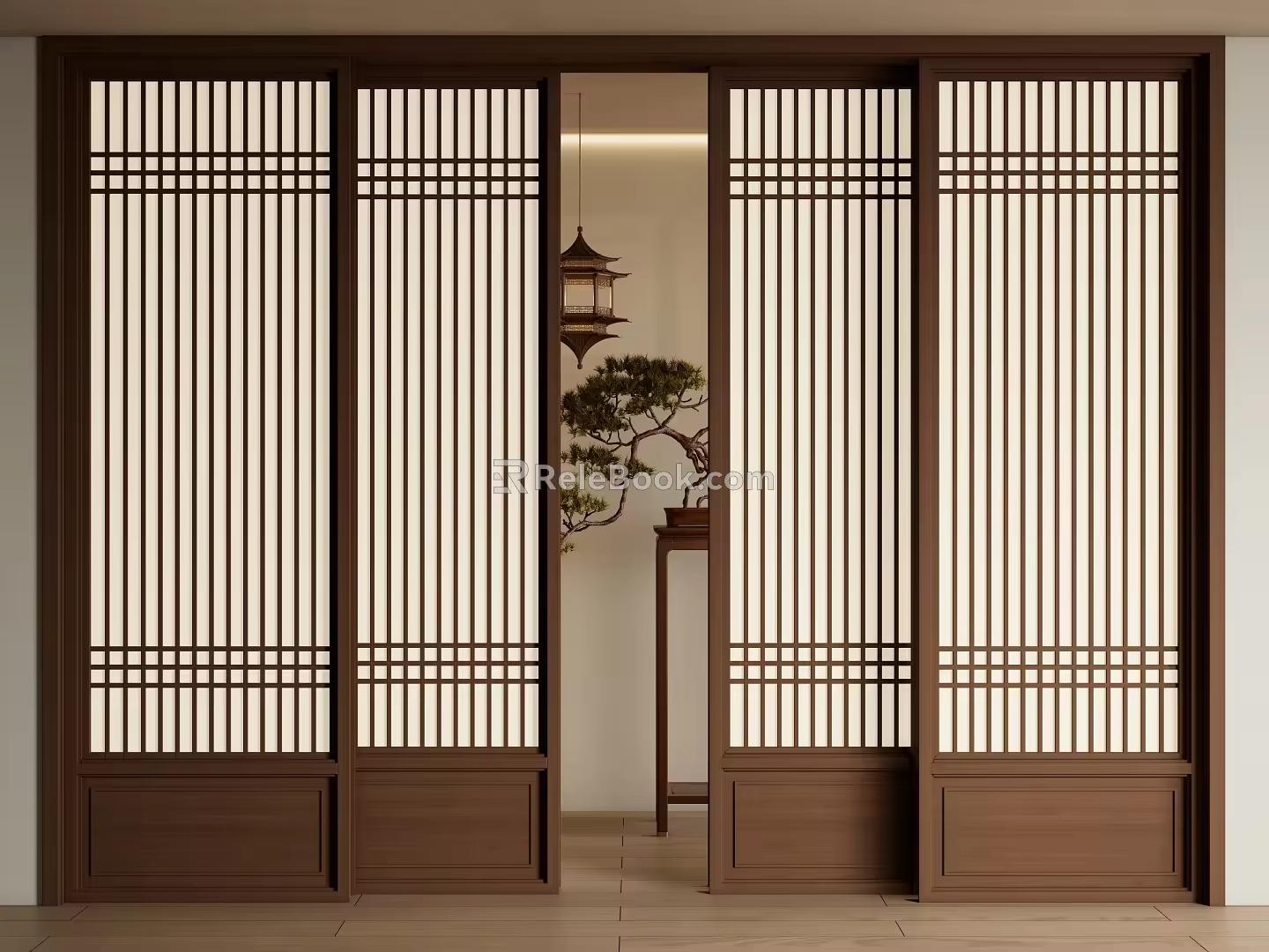 New Chinese-style sliding door multi-link sliding door grille door 3d model