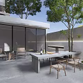 Modern Roof Garden Space With Concrete Structure Stairs Green Plants And Outdoor Lights