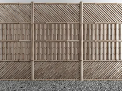 Natural Wooden Garden Fence With Slatted Geometric Pattern For Outdoor Decoration 3d model