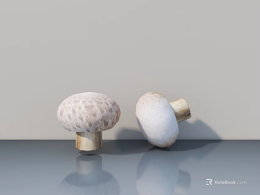 Artistic Mushroom Sculptures With Standing And Tilted Designs On Reflective Surface 3d model 