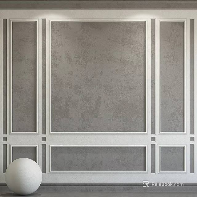 Modern Decorative Wall Paneling With Gray Surface And White Frame Trim 3d model
