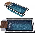 Sparkling Clear Swimming Pool With Wooden Deck Metal Ladder And Tile Border
