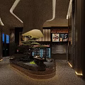 Modern Luxury Restaurant Interior With Marble Walls Bonsai Tree Pendant Light And Artwork