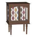 Elegant Wooden Decorative Cabinet With Glass Doors Geometric Patterns And Sturdy Legs