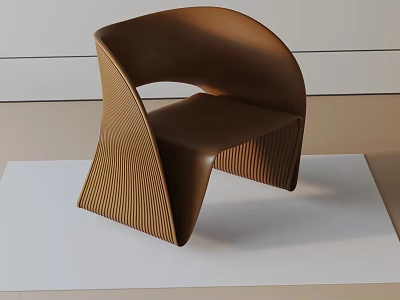 Modern Brown Leisure Chair With Curved Lines And Textured Legs For Indoor Use 3d model