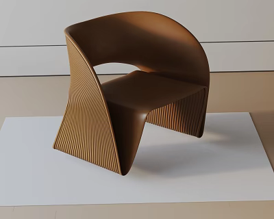 Modern Brown Leisure Chair With Curved Lines And Textured Legs For Indoor Use 3d model