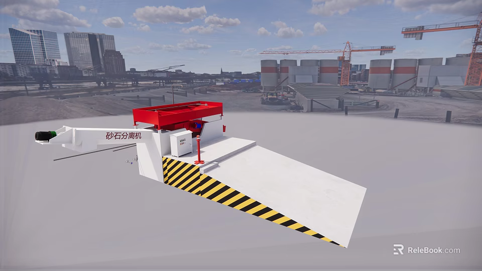 Red Industrial Loading Dock Ramp with Yellow Black Warning Stripes for Efficient Loading Operations 3d model 