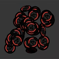 Stacked Coins with Red and Black Design and Symbol on Dark Background