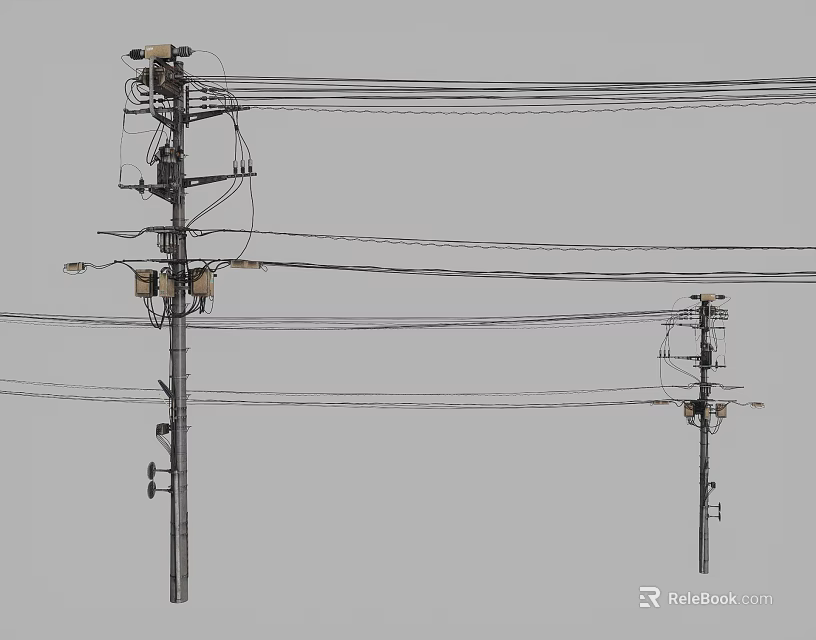 Key Urban Road Infrastructure Featuring Utility Poles And Power Lines 3d model 