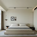 Modern Minimalist Bedroom Interior Design With Large Window Bed Nightstand And Wall Art