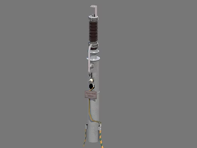 Industrial High Voltage Support Insulator With Metal Structure And Warning Tape Nameplate 3d model