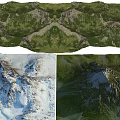 Natural Garden Landscape With Green Mountain Terrain Snow Covered Peaks And Aerial Views