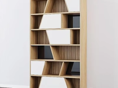 Stylish Modern Bookcase Featuring Geometric Wooden Shelves And Open Storage Design 3d model