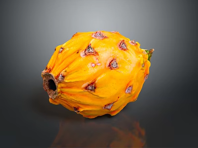 Fresh Yellow Dragon Fruit With Spiky Red Spikes On Dark Background 3d model