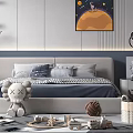 Kids Room Interior With Space Themed Wall Art Bed Stuffed Toy Desk And Shelves