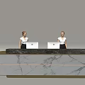 Modern Front Desk Reception Design With Marble Counter And Staff Using Computers 3d model