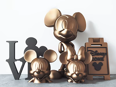 Decorative Figurine Set With Mickey Minnie Mouse Statues LOVE Letters And Disney Zone Sign 3d model