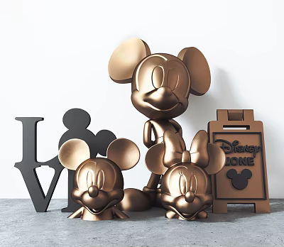 Decorative Figurine Set With Mickey Minnie Mouse Statues LOVE Letters And Disney Zone Sign 3d model