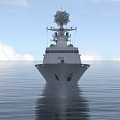 Modern Naval Warship Sailing On Calm Ocean With Radar Systems And Deck Equipment