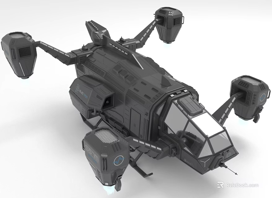 3D Model Of Futuristic Black Fighter Jet With Multiple Engines 3d model 