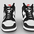 High-top Black And White Sneakers With Nike Logo On Side Red Tongue And Black Laces