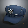 Stylish Blue Hat For Daily Use With Silver Badge And Chain Decoration