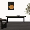Rattan Bench Sofa Stool 3d model
