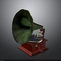Vintage Electronic Gramophone Classic Design With Green Horn Red Base And Turntable