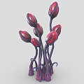 Strange Plant Creature With Multiple Magenta Buds And Purple Curved Stems