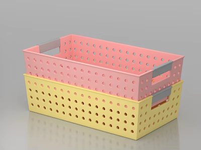 Pink and Yellow Plastic Kitchen Sink with Drainage Holes and Gray Handles Stacked 3d model