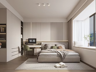 Simple Bedroom Desk Bed 3d model