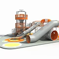 Modern Safe Outdoor Playground Featuring Slide Tower Orange Accents And Circular Patterns 3d model