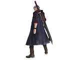 Silver Haired Game Character In Black Red Coat Holding Long Sword Standing Pose 3d model