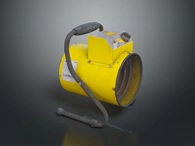 Yellow Industrial Heater With Black Hose Control Panel Mesh Air Outlet And Metal Stand 3d model