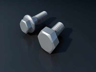 Silver Bolts With Hexagonal Heads And Threads For Hardware Tools On Dark Background 3d model