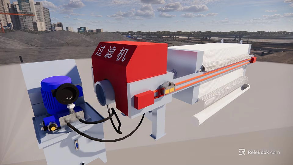 Industrial Red And White Filter Press Structure With Mechanical Components 3d model