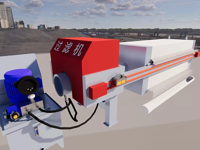 Industrial Red And White Filter Press Structure With Mechanical Components 3d model