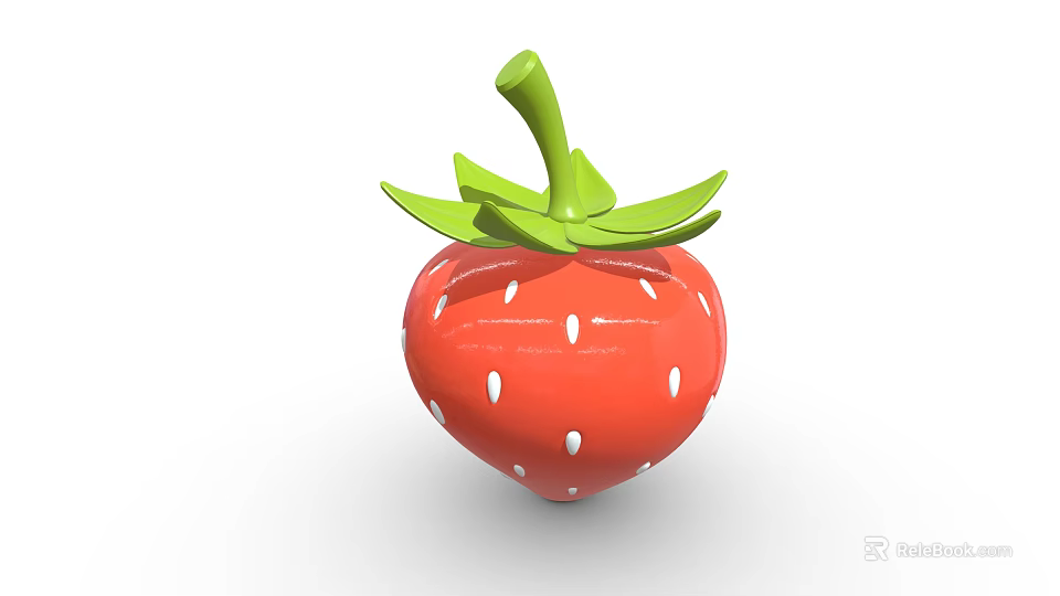 Fresh Red Strawberry With Green Stem Leaves And White Seeds On Surface 3d model 