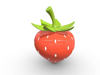 Fresh Red Strawberry With Green Stem Leaves And White Seeds On Surface 3d model