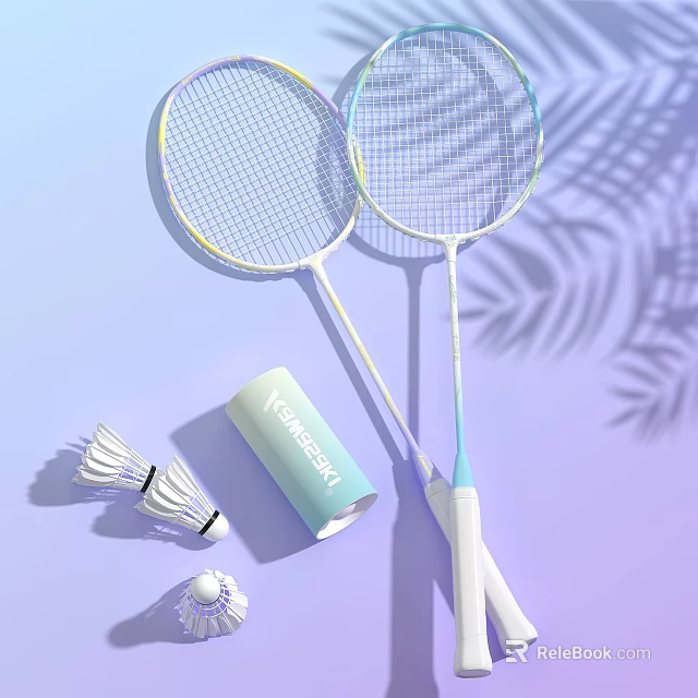 High Quality Badminton Sports Equipment With Yonex Rackets Shuttlecocks And Palm Shadows 3d model 
