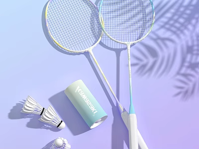 High Quality Badminton Sports Equipment With Yonex Rackets Shuttlecocks And Palm Shadows 3d model