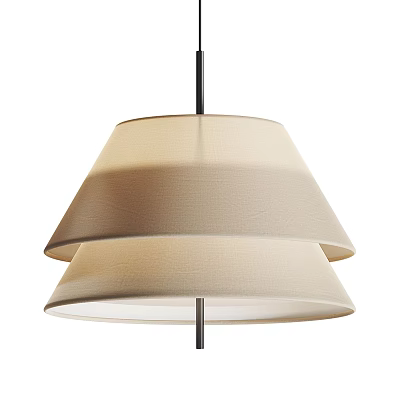 Modern Beige Chandelier with Two Layered Fabric Shades and Minimalist Design 3d model