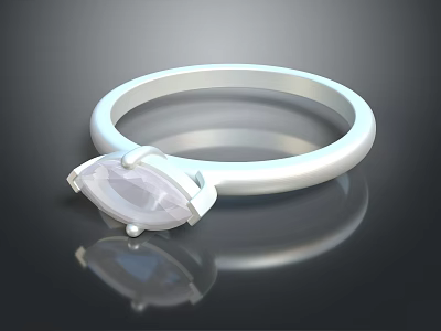 Elegant White Band Ring With Oval Gemstone And Simple Shiny Design 3d model