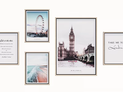 London Themed Wall Art Prints With Big Ben Ferris Wheel Beach And Quotes 3d model