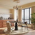 Elegant Restaurant Interior Design With Round Dining Table Chandelier Large Windows And Potted Plant