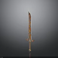 Ornate Traditional Sword With Red And Gold Intricate Patterns On Hilt And Blade